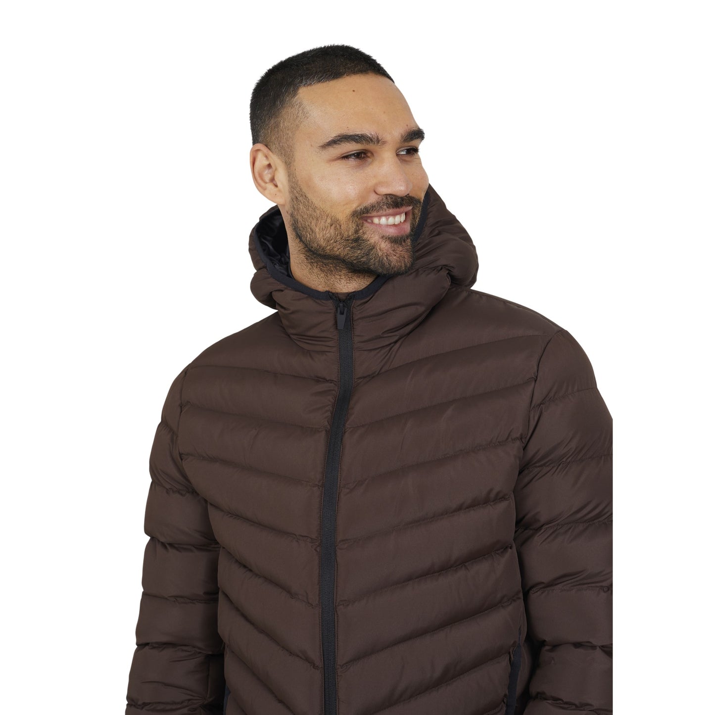 Brown - Side - Brave Soul Mens Padded Hooded Jacket