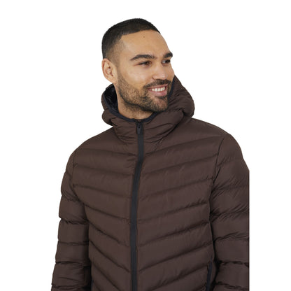 Brown - Side - Brave Soul Mens Padded Hooded Jacket
