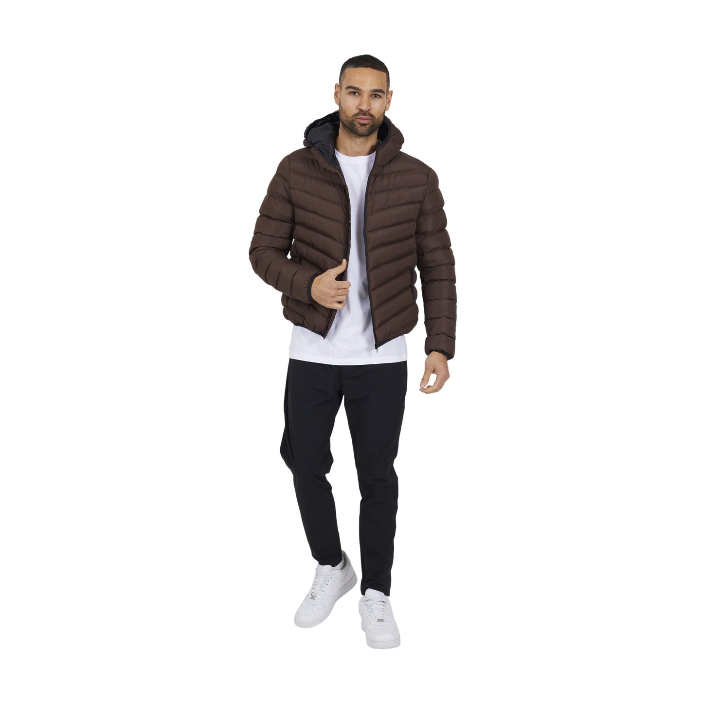 Brown - Lifestyle - Brave Soul Mens Padded Hooded Jacket
