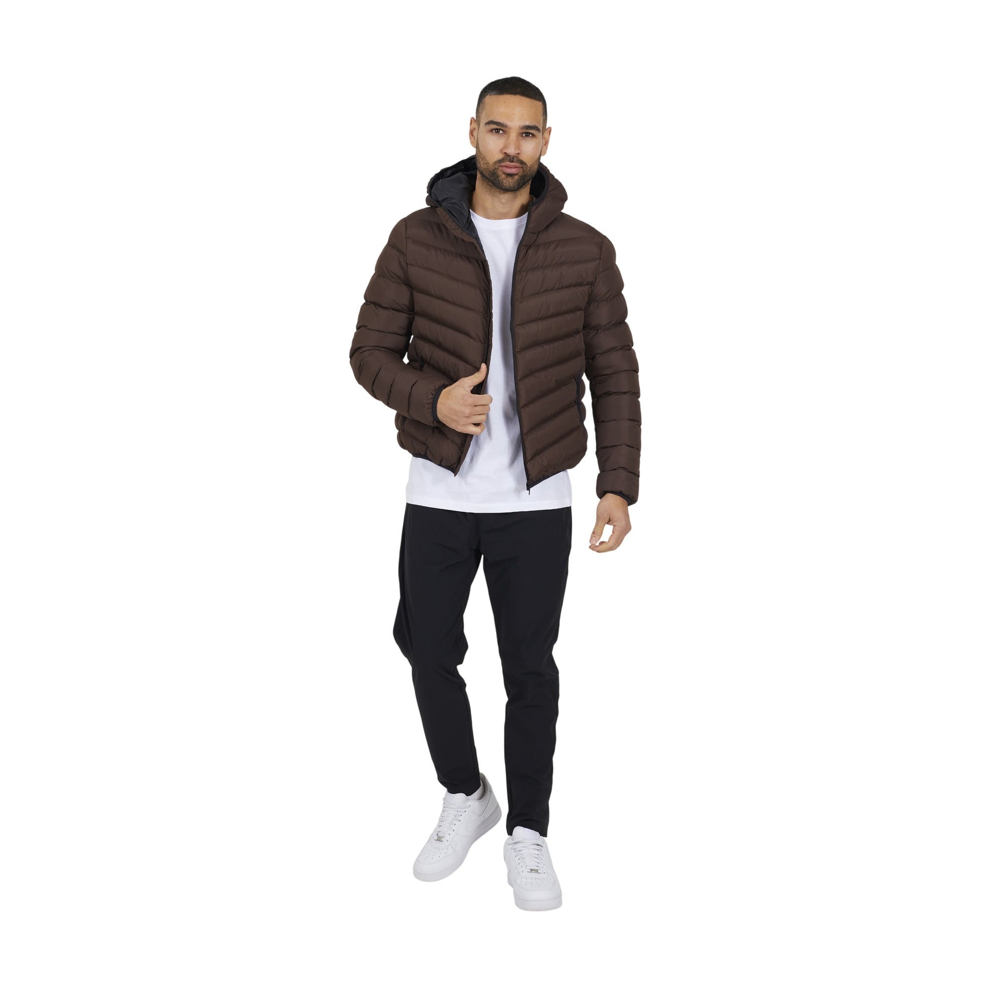 Brown - Lifestyle - Brave Soul Mens Padded Hooded Jacket