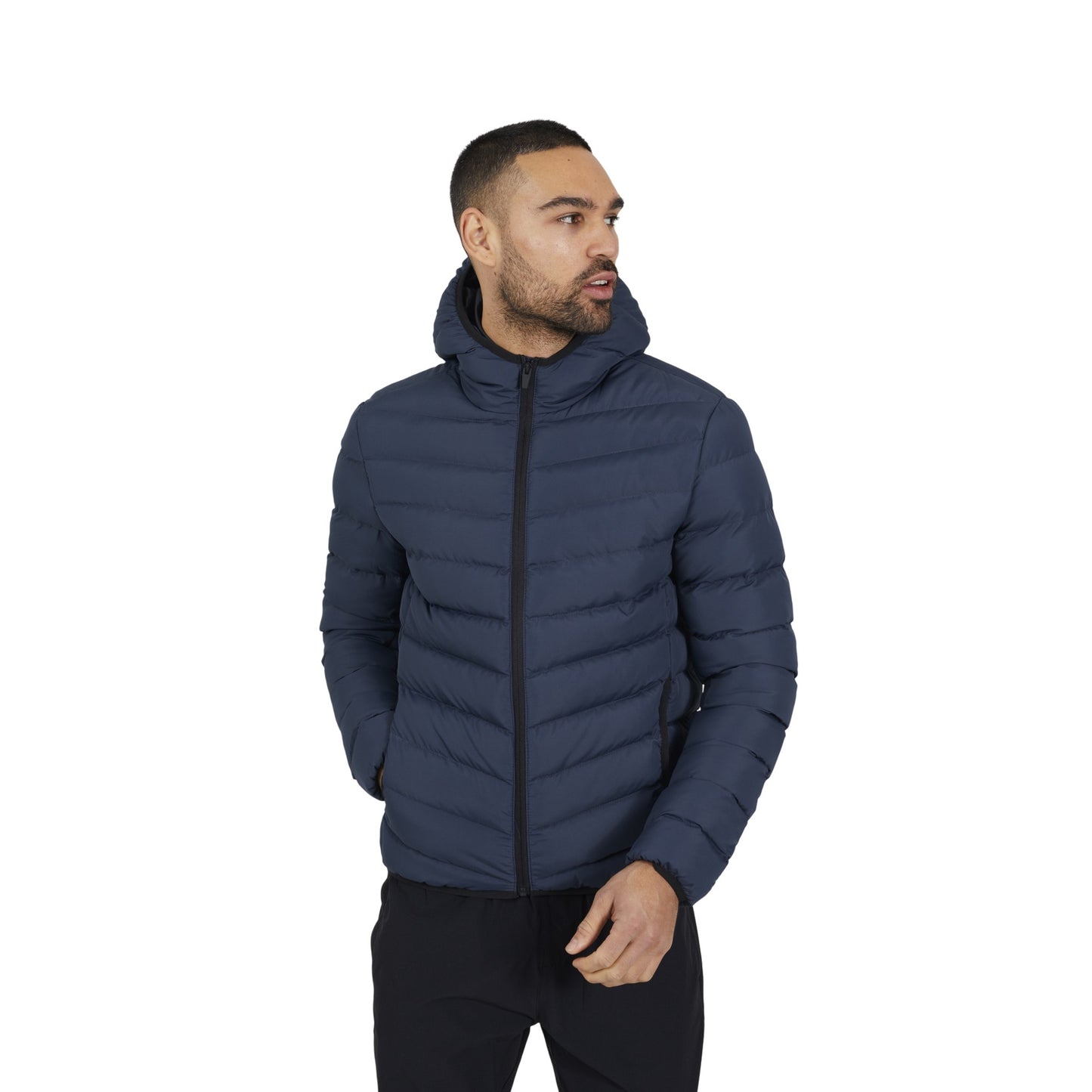 Navy - Front - Brave Soul Mens Padded Hooded Jacket