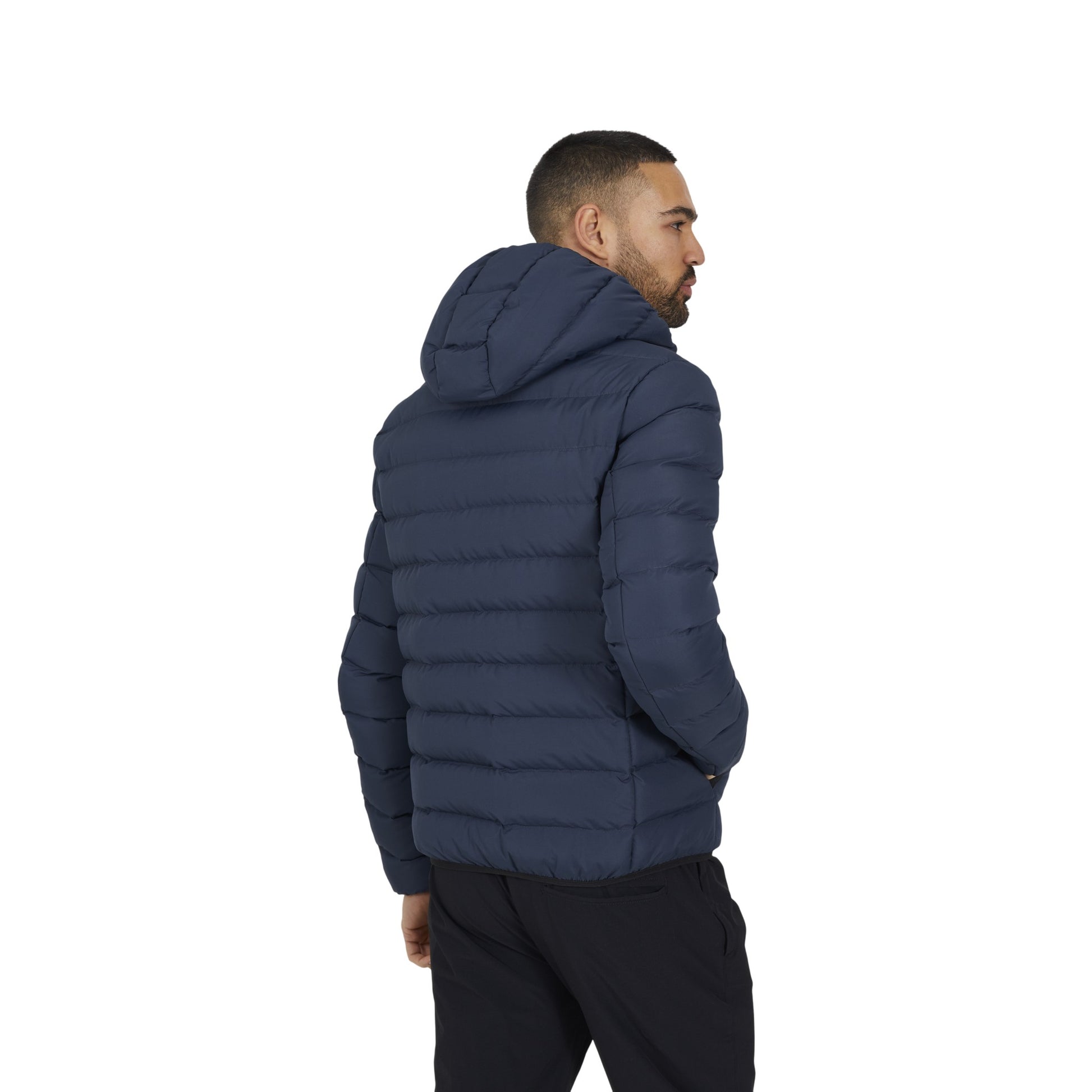 Navy - Back - Brave Soul Mens Padded Hooded Jacket