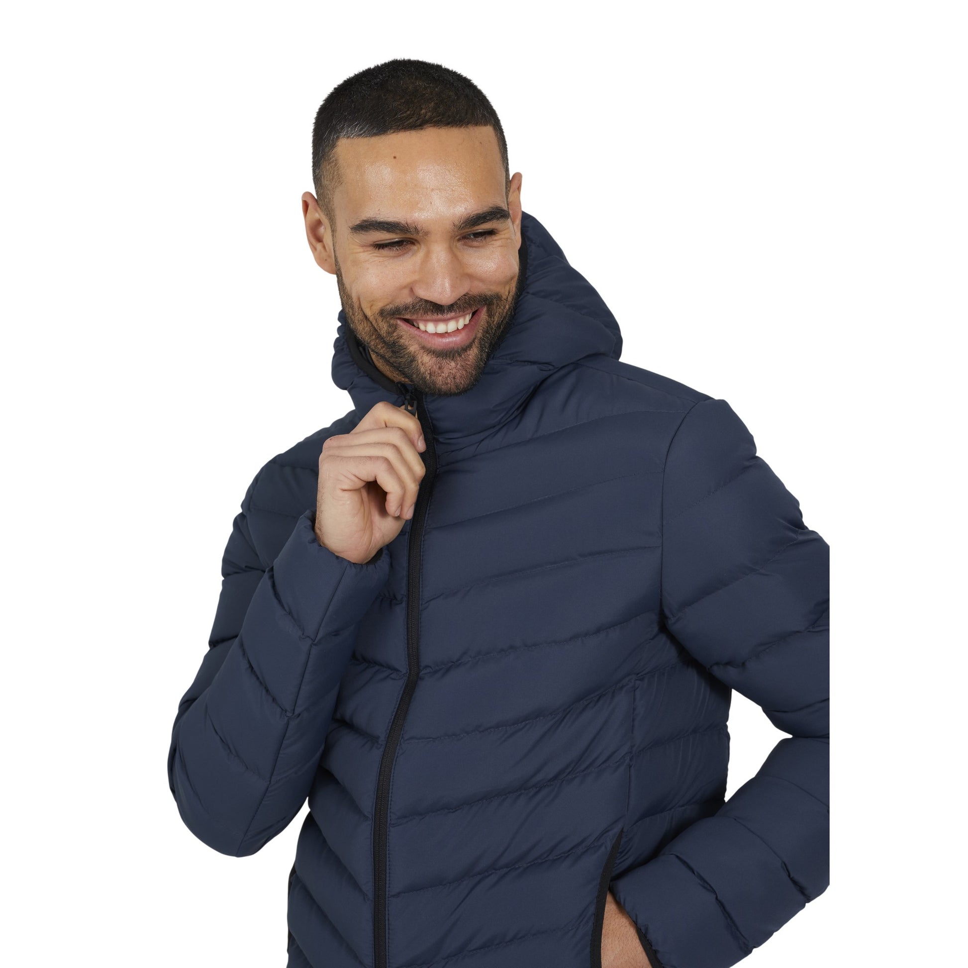 Navy - Side - Brave Soul Mens Padded Hooded Jacket