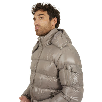 Taupe - Side - Brave Soul Mens Nylon Funnel Neck Padded Jacket