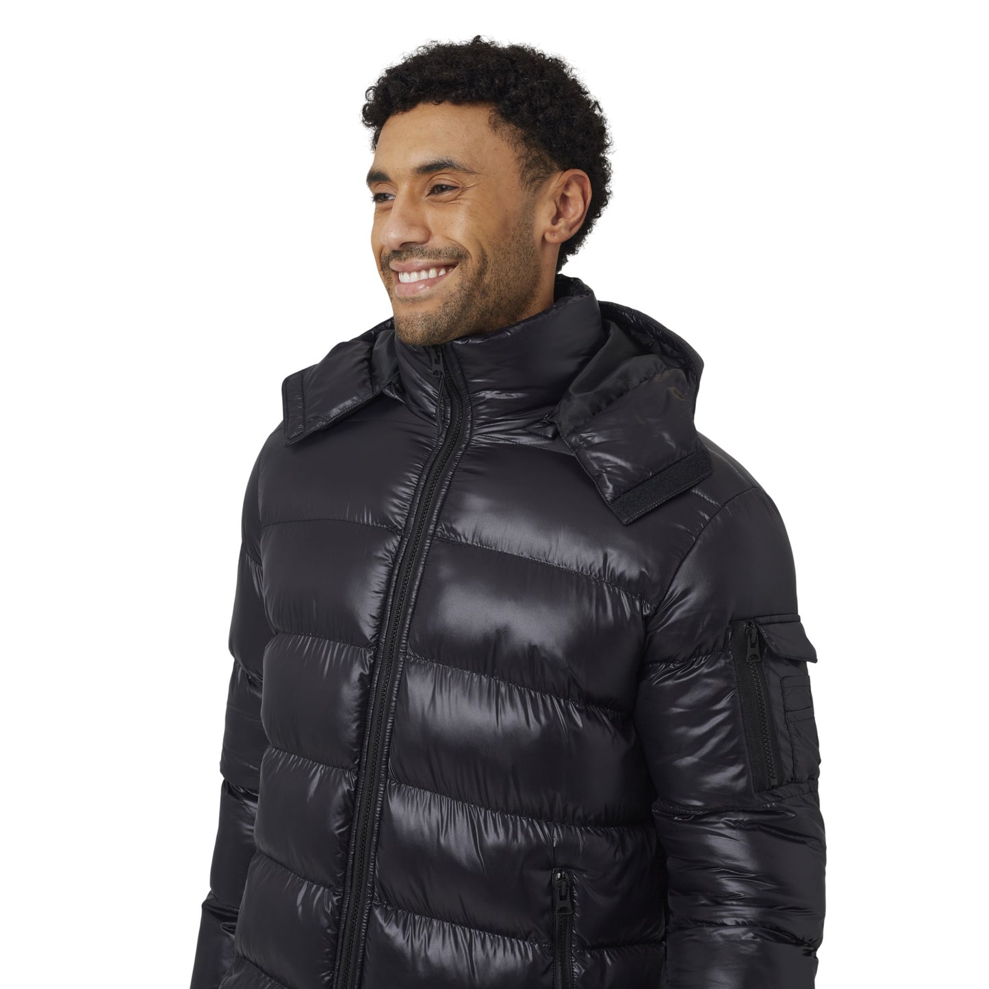 Black - Side - Brave Soul Mens Nylon Funnel Neck Padded Jacket