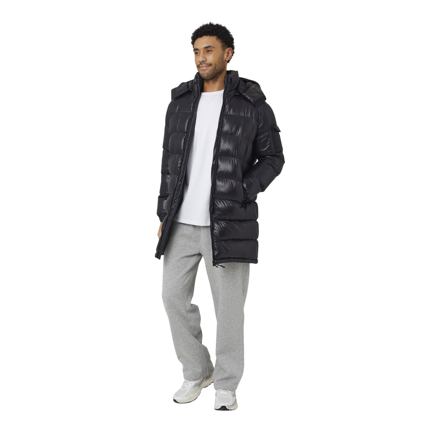 Black - Lifestyle - Brave Soul Mens Nylon Funnel Neck Padded Jacket