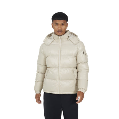 Stone - Front - Brave Soul Mens Nylon Funnel Neck Padded Jacket