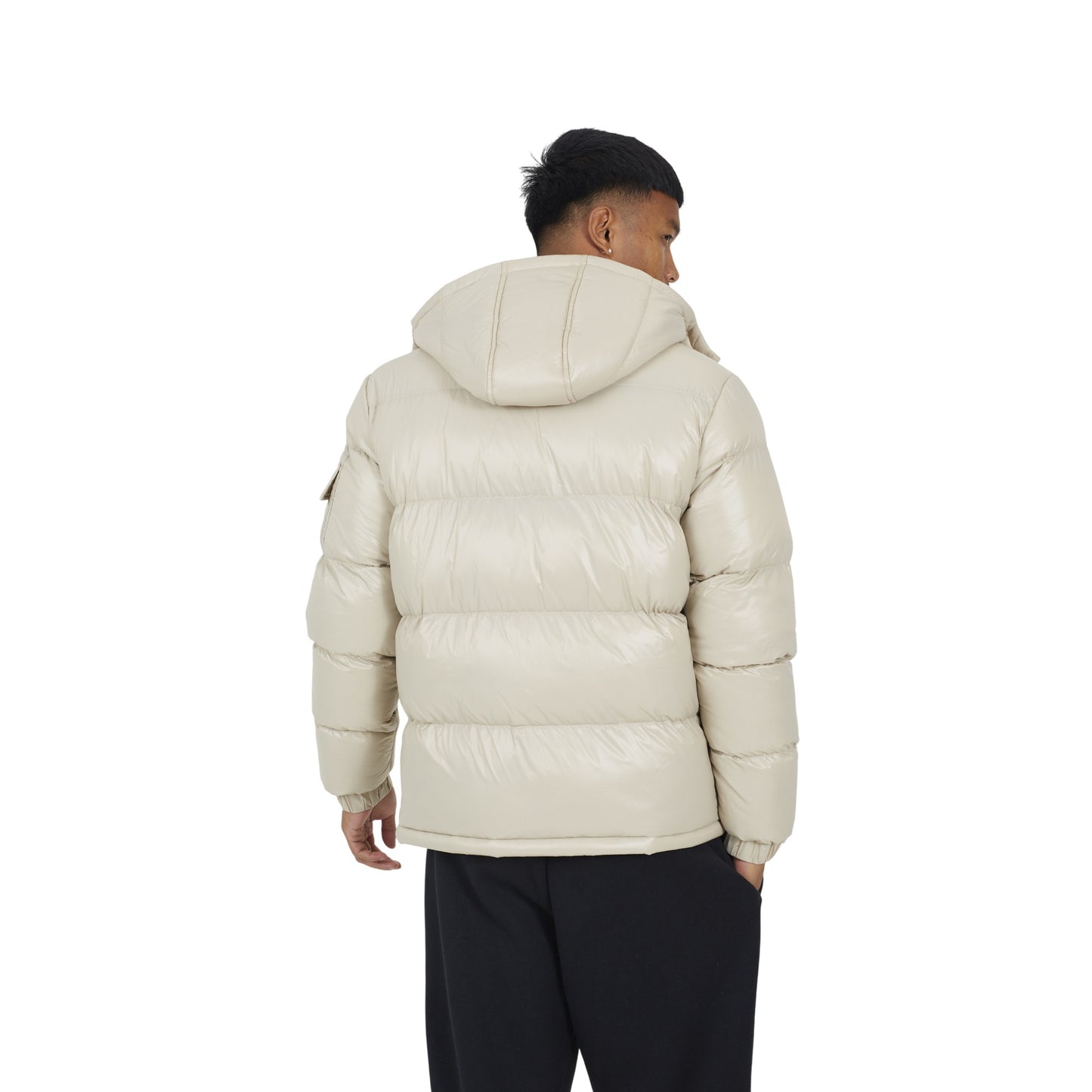 Stone - Back - Brave Soul Mens Nylon Funnel Neck Padded Jacket