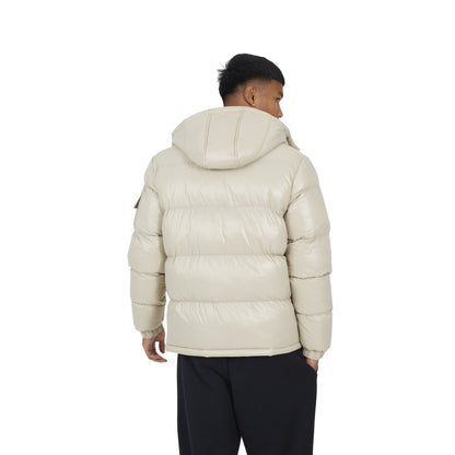 Stone - Back - Brave Soul Mens Nylon Funnel Neck Padded Jacket