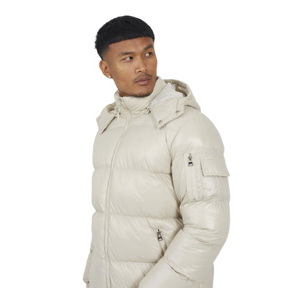 Stone - Side - Brave Soul Mens Nylon Funnel Neck Padded Jacket