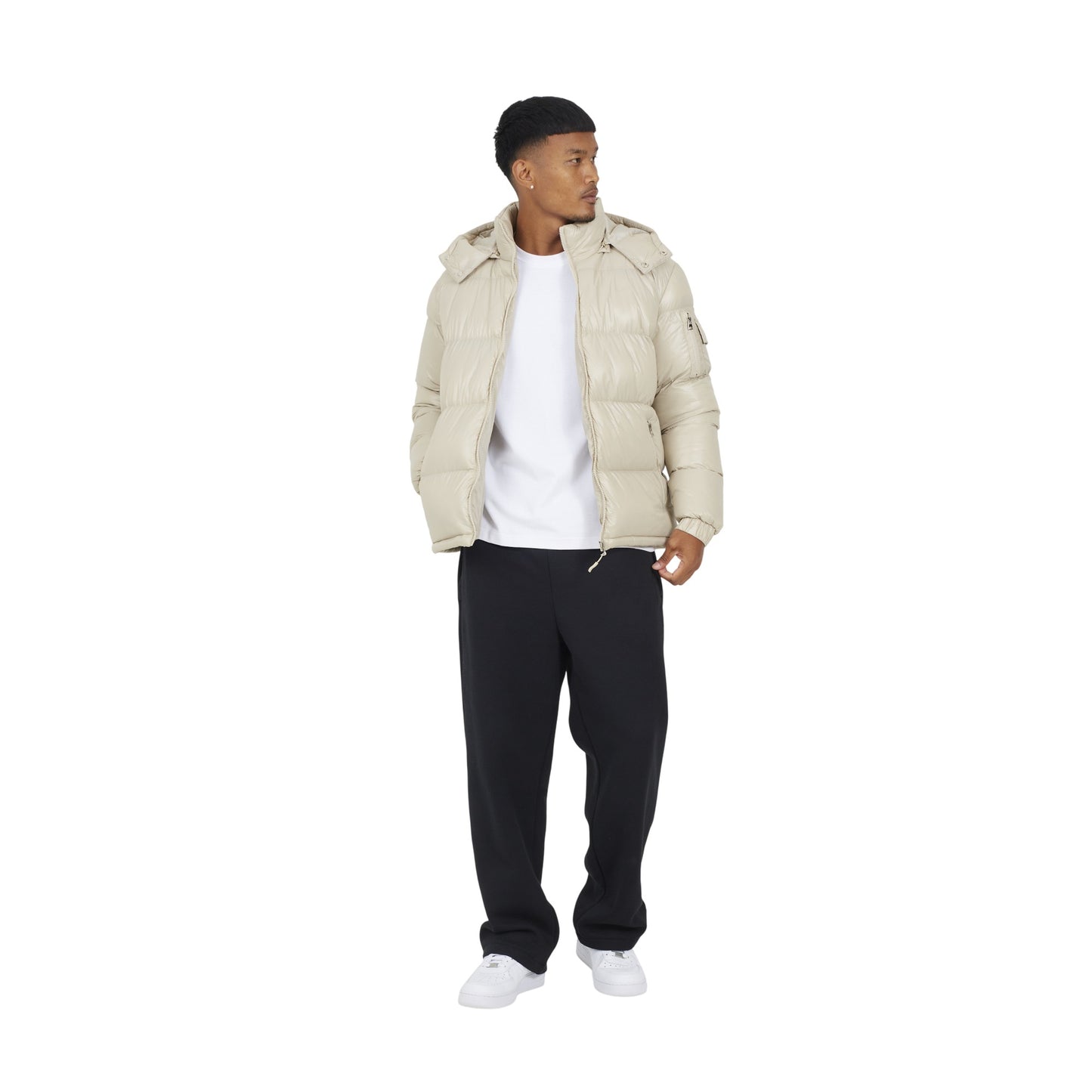 Stone - Lifestyle - Brave Soul Mens Nylon Funnel Neck Padded Jacket