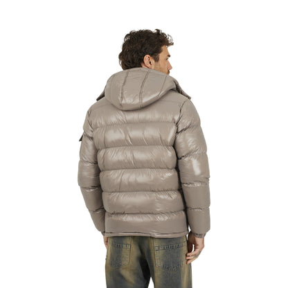 Taupe - Back - Brave Soul Mens Nylon Funnel Neck Padded Jacket