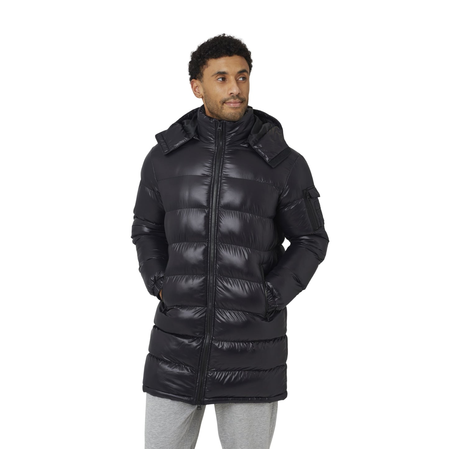 Black - Front - Brave Soul Mens Nylon Funnel Neck Padded Jacket