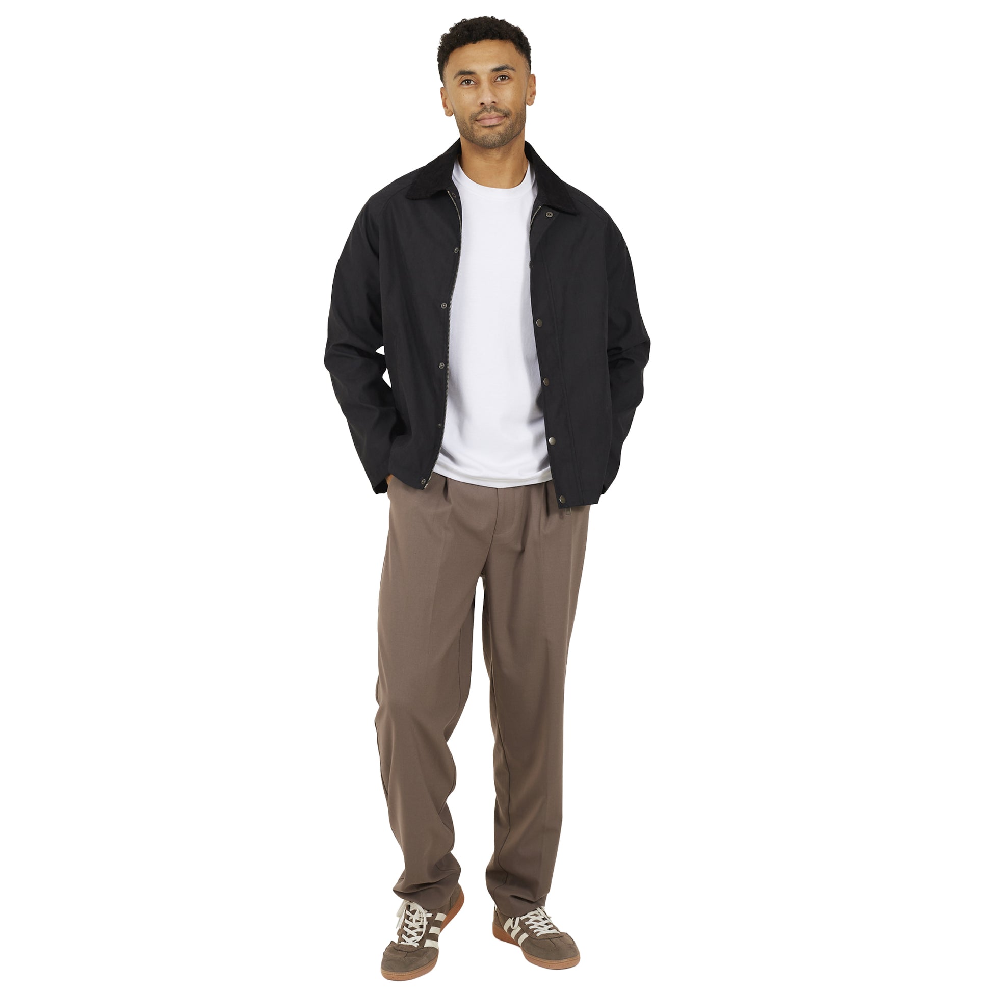 Black - Lifestyle - Brave Soul Mens Box Cord Collar Jacket