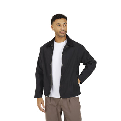Black - Front - Brave Soul Mens Box Cord Collar Jacket