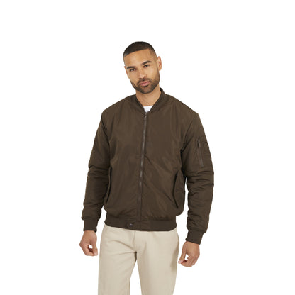 Brown - Front - Brave Soul Mens Sleeve Pocket Bomber Jacket
