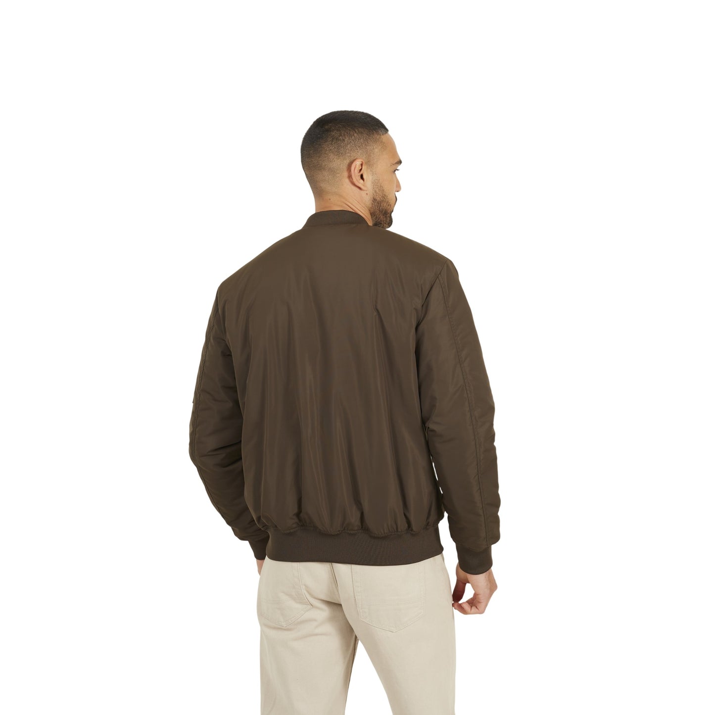Brown - Back - Brave Soul Mens Sleeve Pocket Bomber Jacket