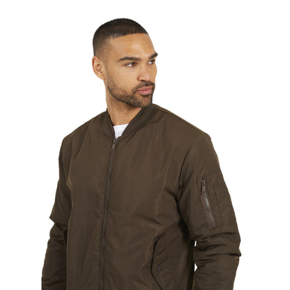 Brown - Side - Brave Soul Mens Sleeve Pocket Bomber Jacket
