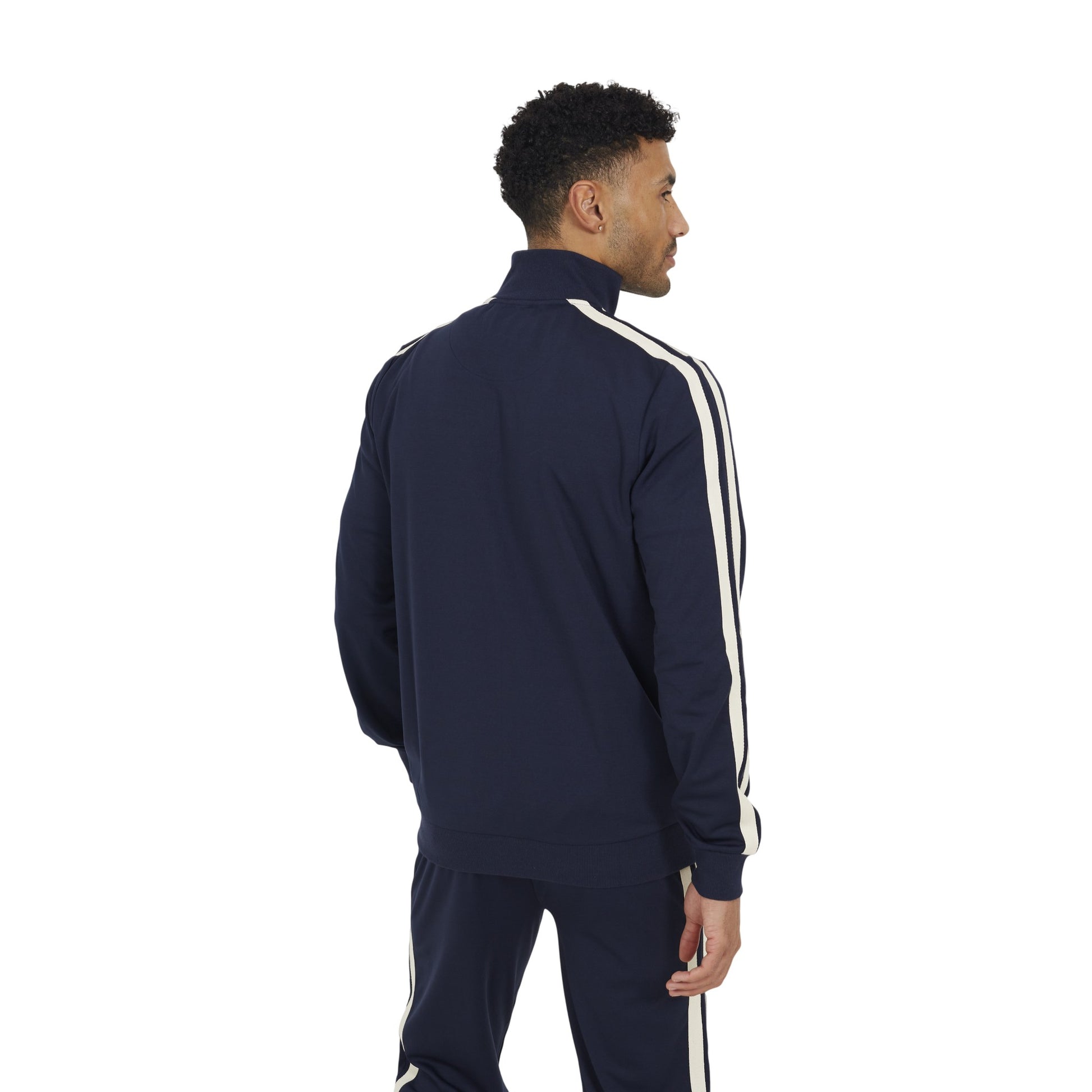 Navy - Back - Brave Soul Mens Zip Funnel Neck Track Top
