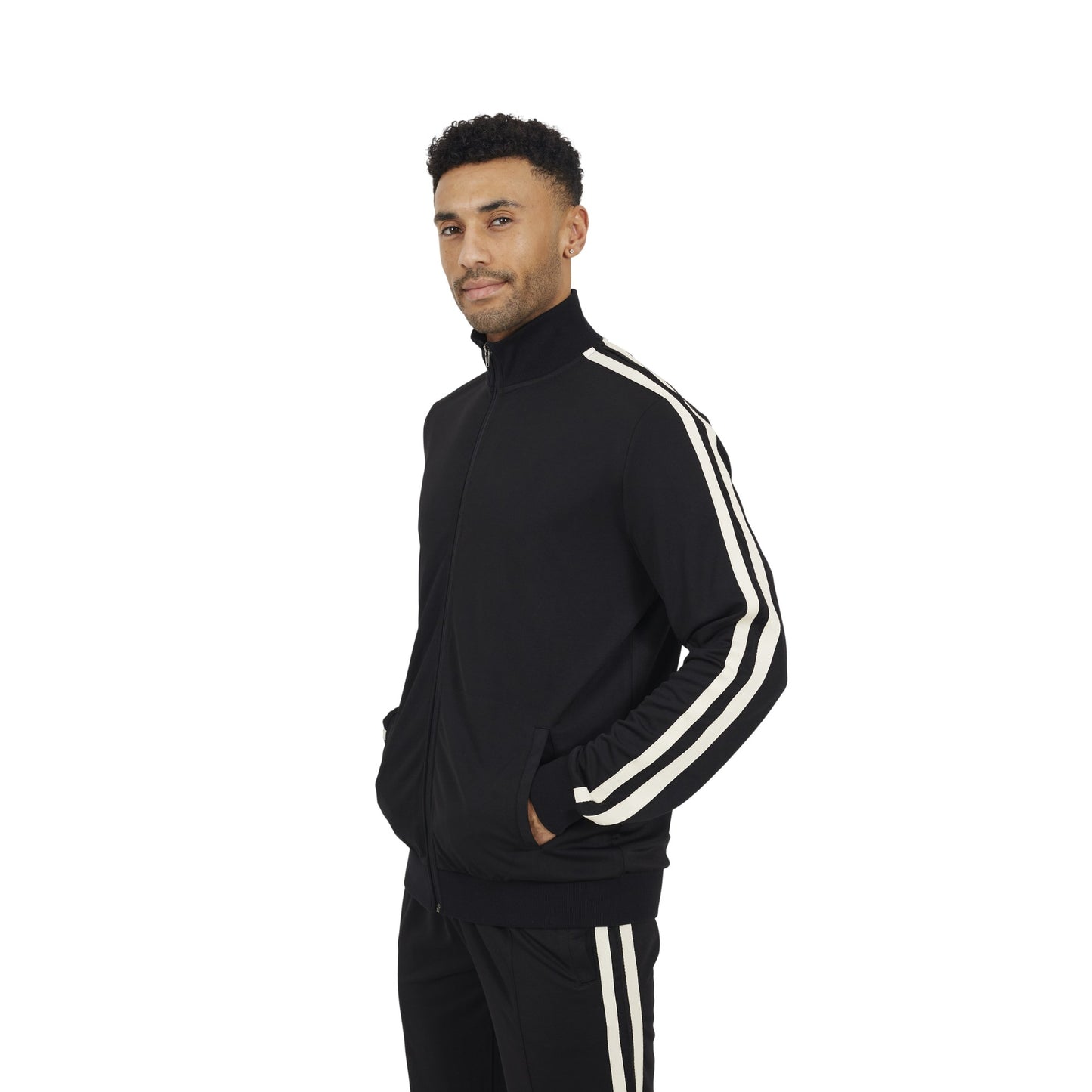 Jet Black - Front - Brave Soul Mens Zip Funnel Neck Track Top