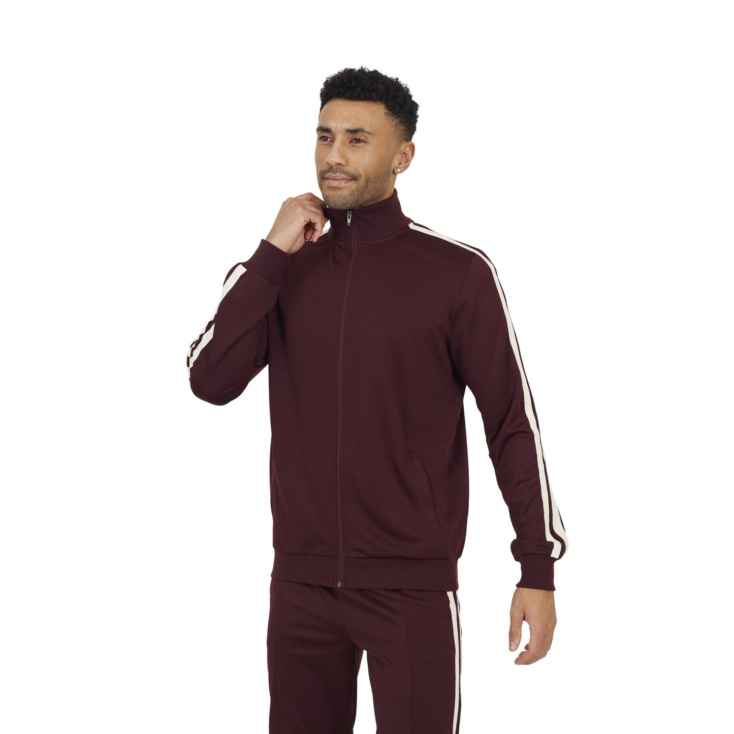 Burgundy - Front - Brave Soul Mens Zip Funnel Neck Track Top