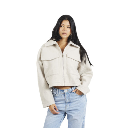 Light Grey - Front - Brave Soul Womens-Ladies Izai Bouclé Jacket