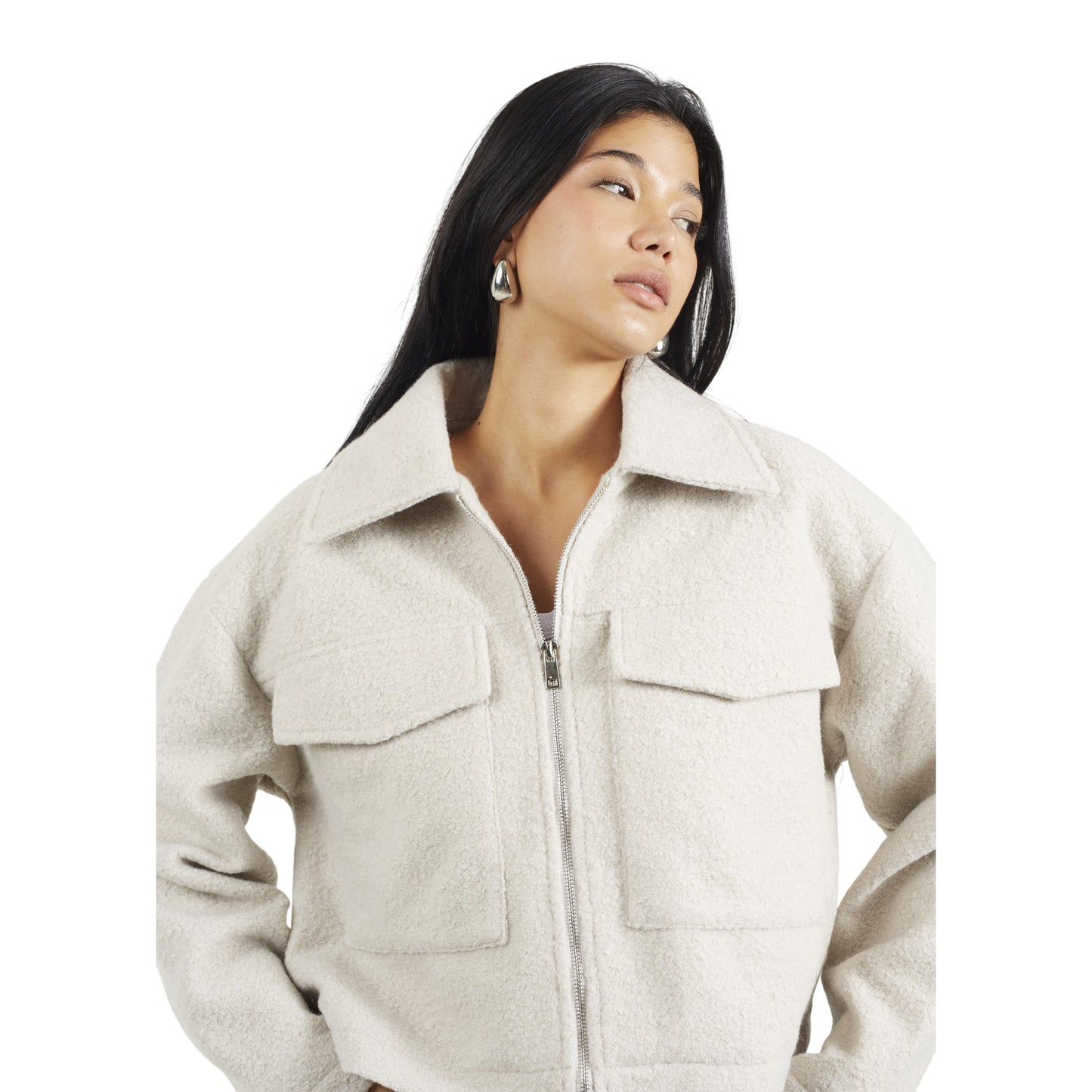 Light Grey - Side - Brave Soul Womens-Ladies Izai Bouclé Jacket