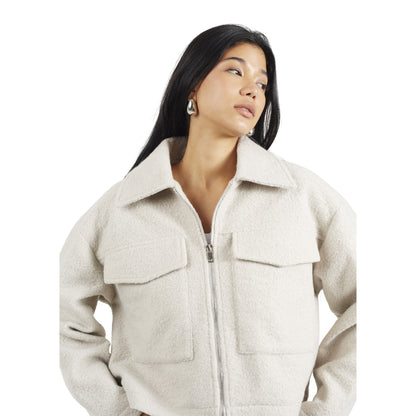 Light Grey - Side - Brave Soul Womens-Ladies Izai Bouclé Jacket