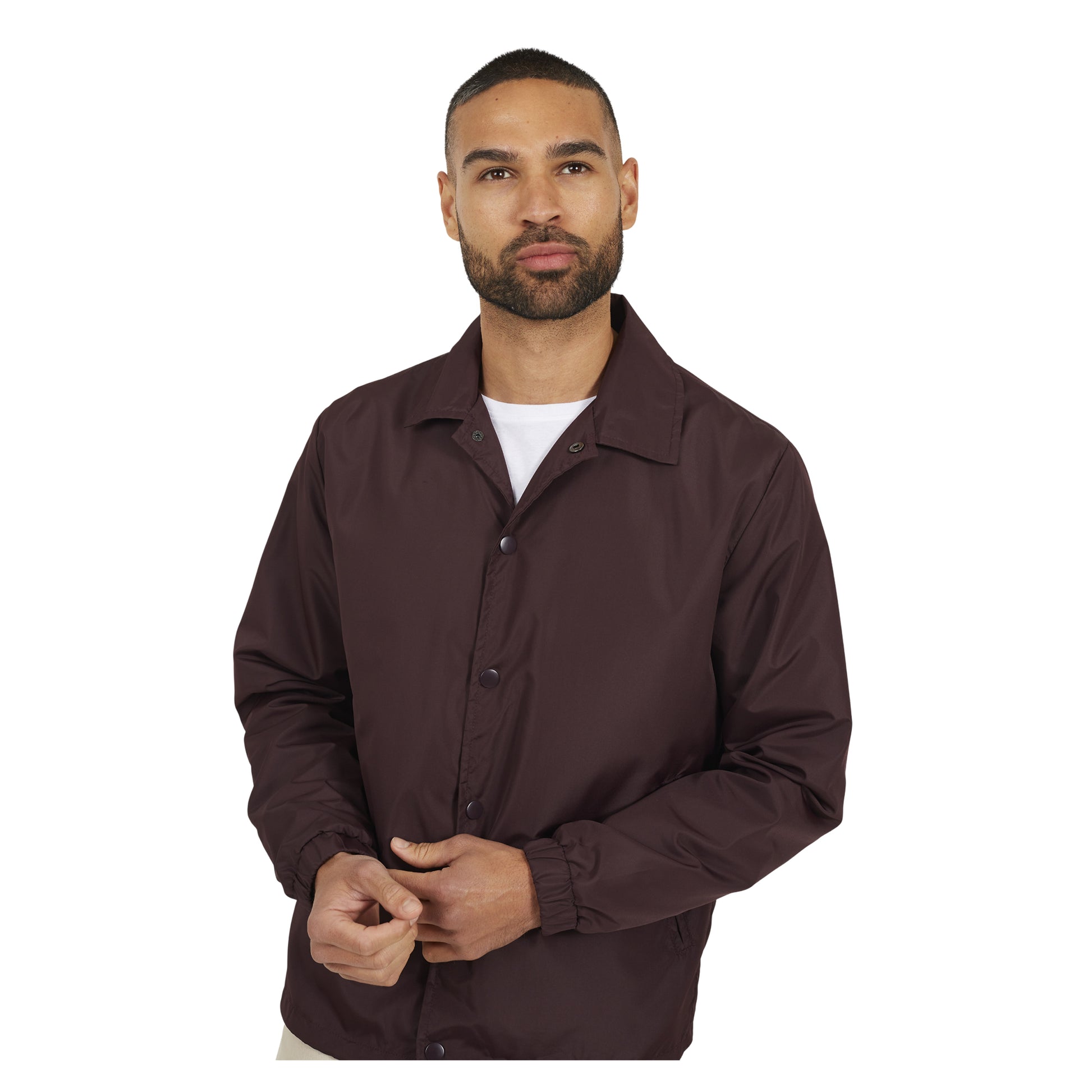 Burgundy - Side - Brave Soul Mens Lightweight Coach Jacket
