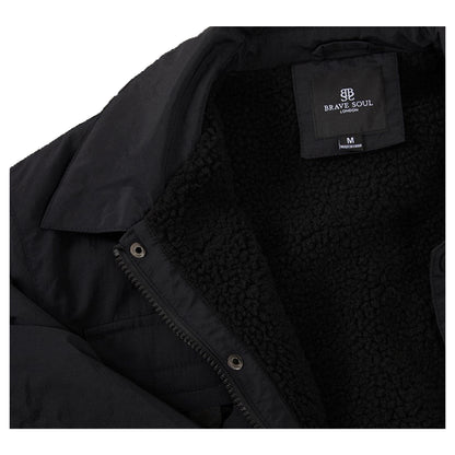 Black - Side - Brave Soul Mens Pearson Borg Lined Zipped Shacket