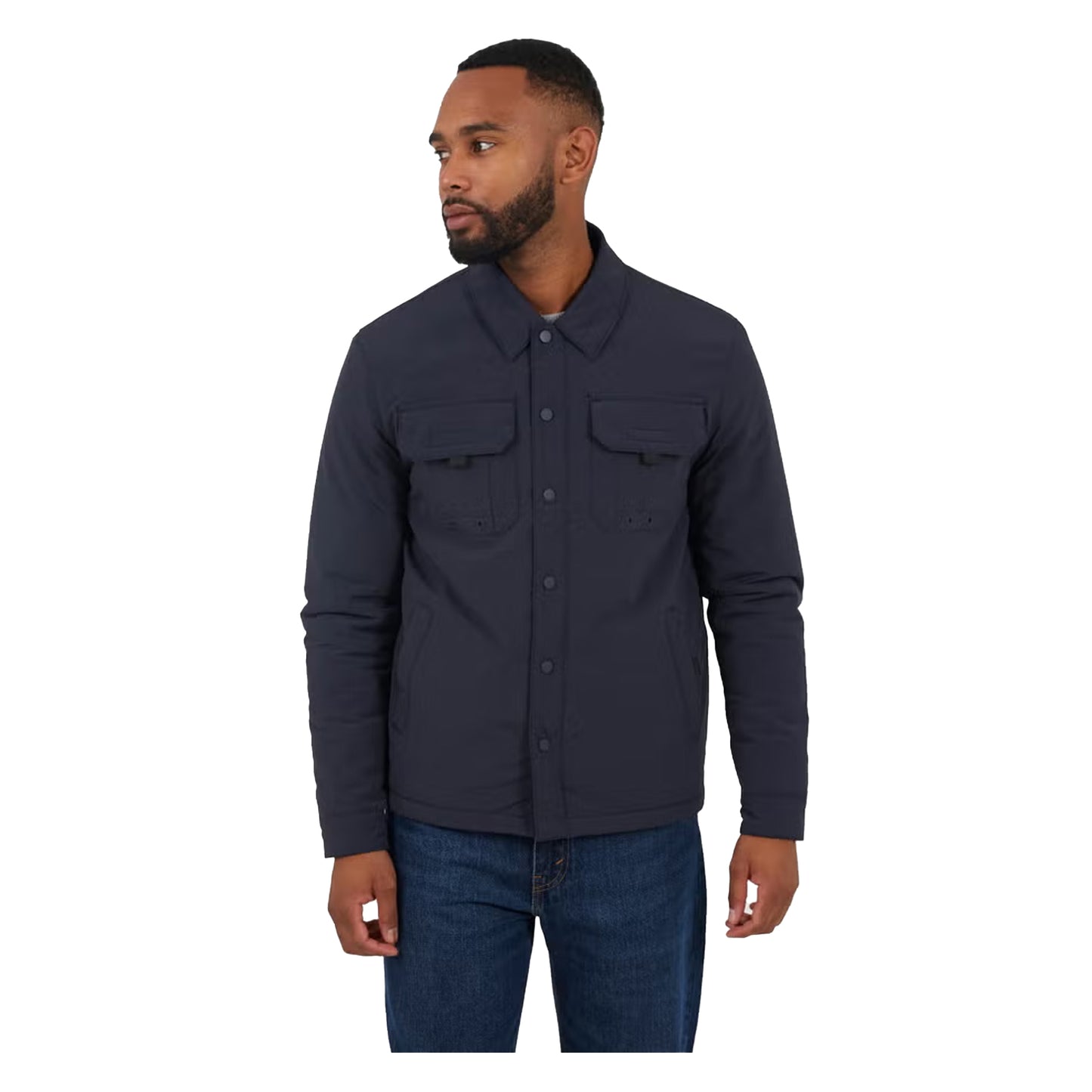 Navy - Front - Brave Soul Mens Pearson Borg Lined Zipped Shacket