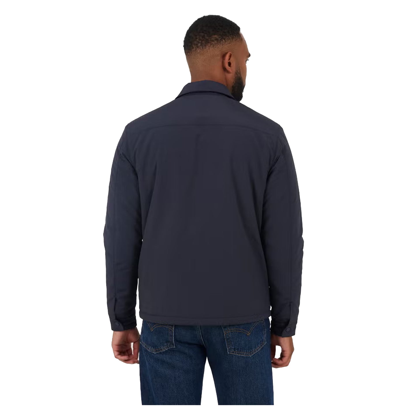 Navy - Back - Brave Soul Mens Pearson Borg Lined Zipped Shacket