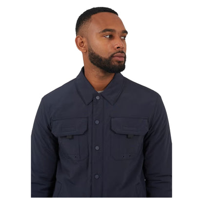 Navy - Side - Brave Soul Mens Pearson Borg Lined Zipped Shacket