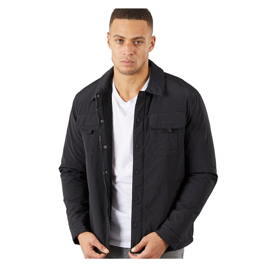 Black - Front - Brave Soul Mens Pearson Borg Lined Zipped Shacket
