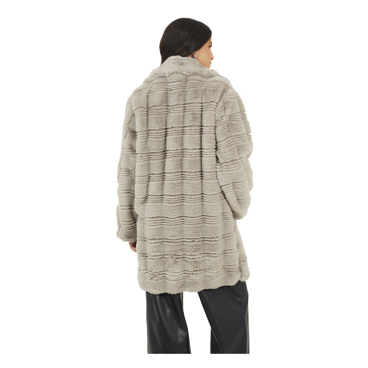 Light Grey - Back - Brave Soul Womens-Ladies Adri Wave Faux Fur Long Length Jacket