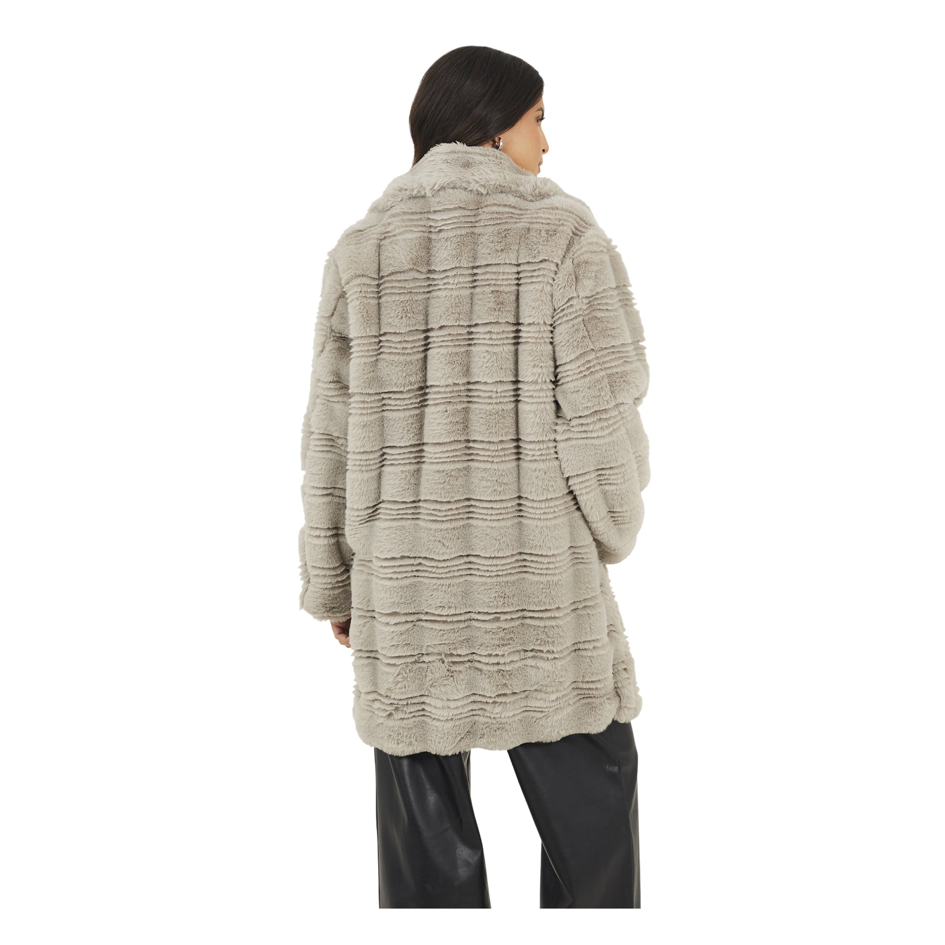 Light Grey - Back - Brave Soul Womens-Ladies Adri Wave Faux Fur Long Length Jacket