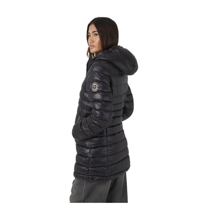 Black - Back - Brave Soul Womens-Ladies Everet Embroidered Nylon Badge Padded Jacket