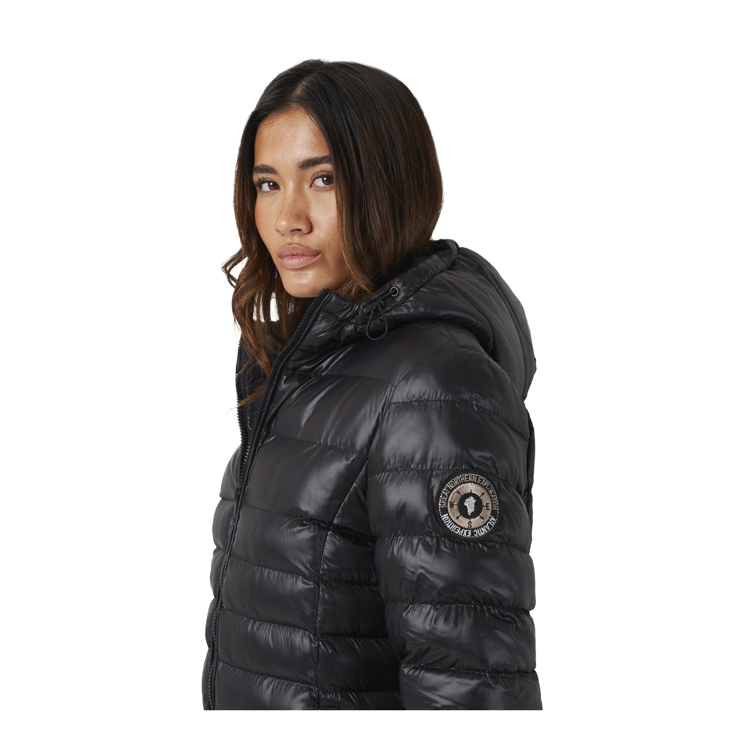 Black - Side - Brave Soul Womens-Ladies Everet Embroidered Nylon Badge Padded Jacket