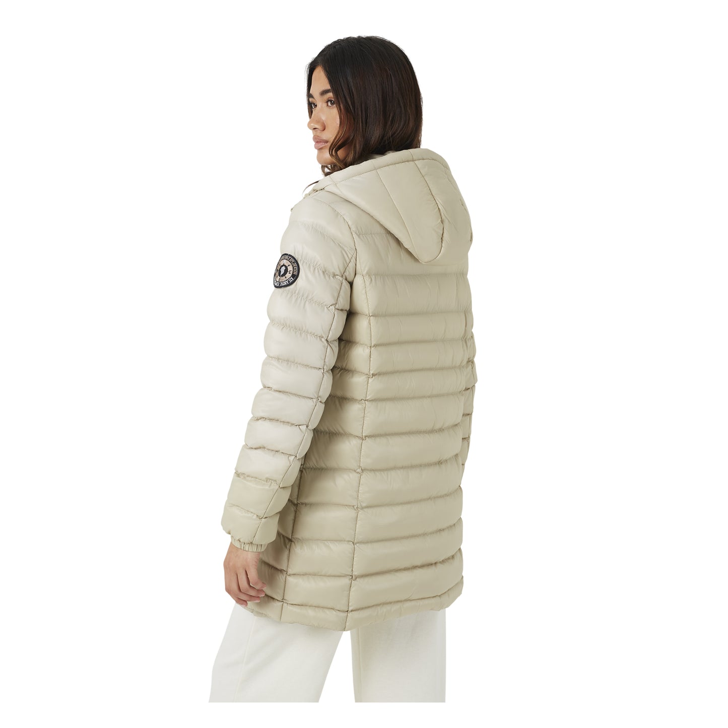 Stone - Back - Brave Soul Womens-Ladies Everet Embroidered Nylon Badge Padded Jacket