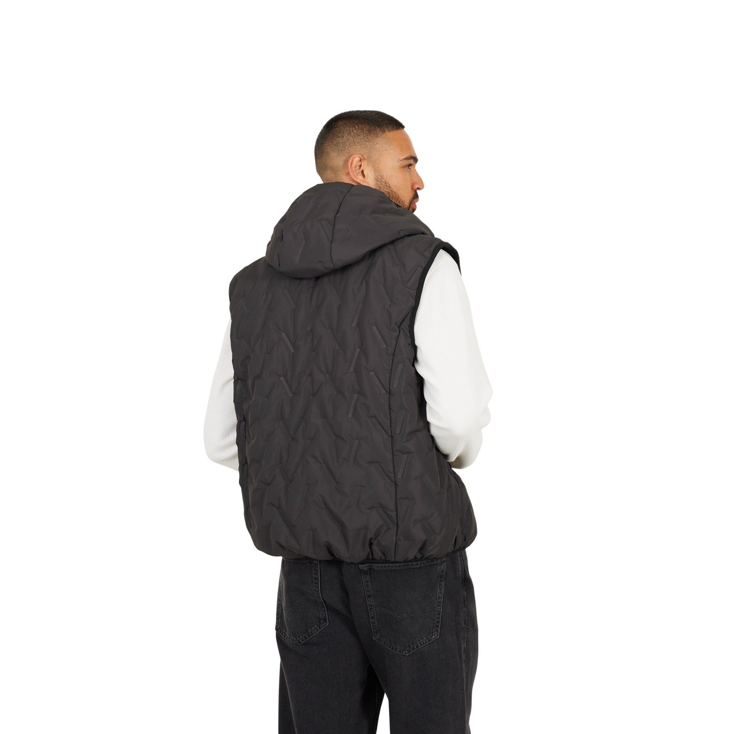 Black - Back - Brave Soul Mens Inferno Hooded Heat Sealed Baffles Gilet