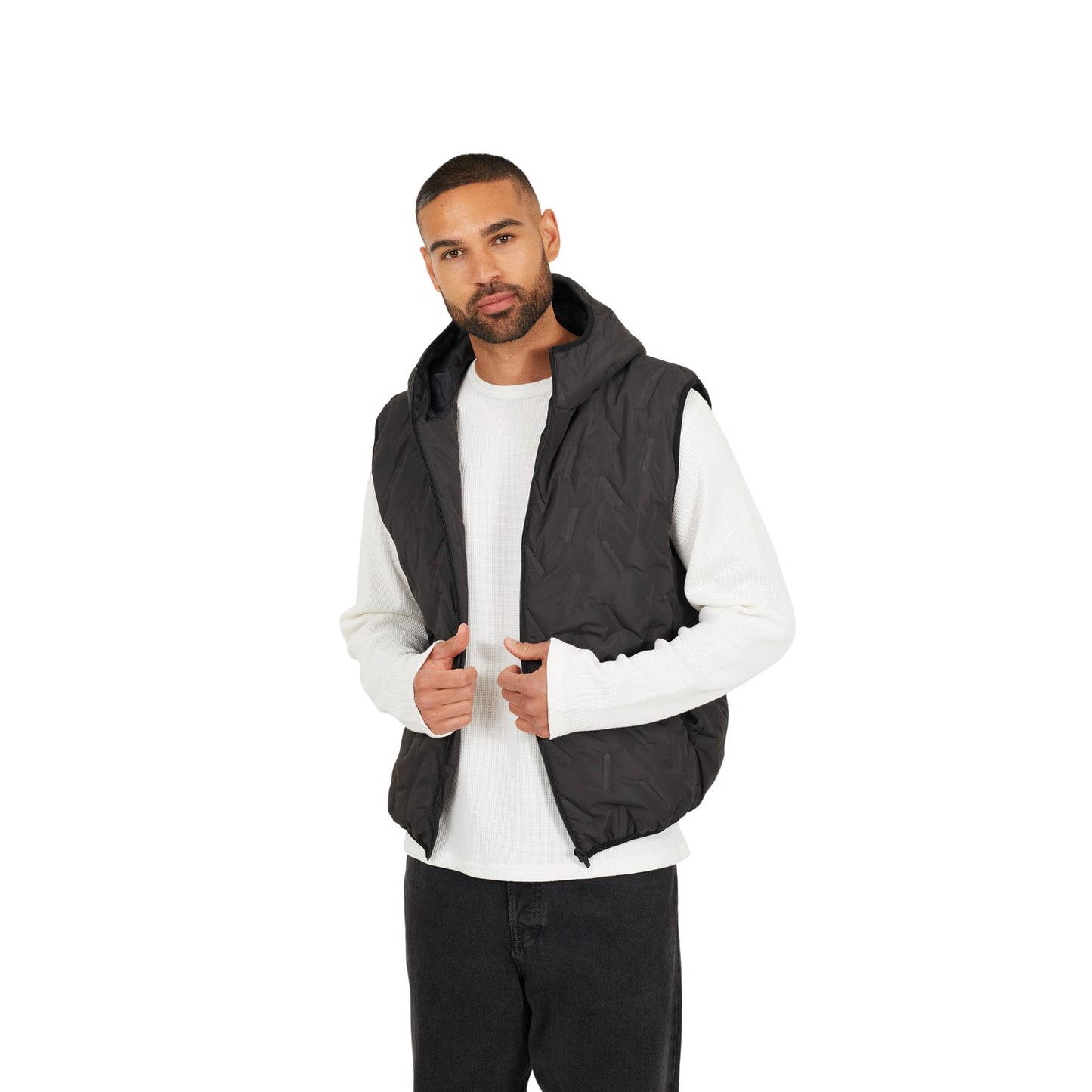 Black - Front - Brave Soul Mens Inferno Hooded Heat Sealed Baffles Gilet