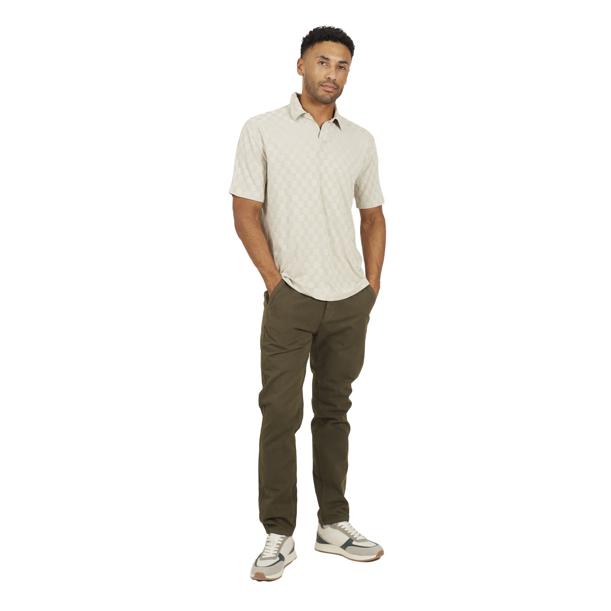 Light Stone - Side - Brave Soul Mens Checkerboard Polo Shirt