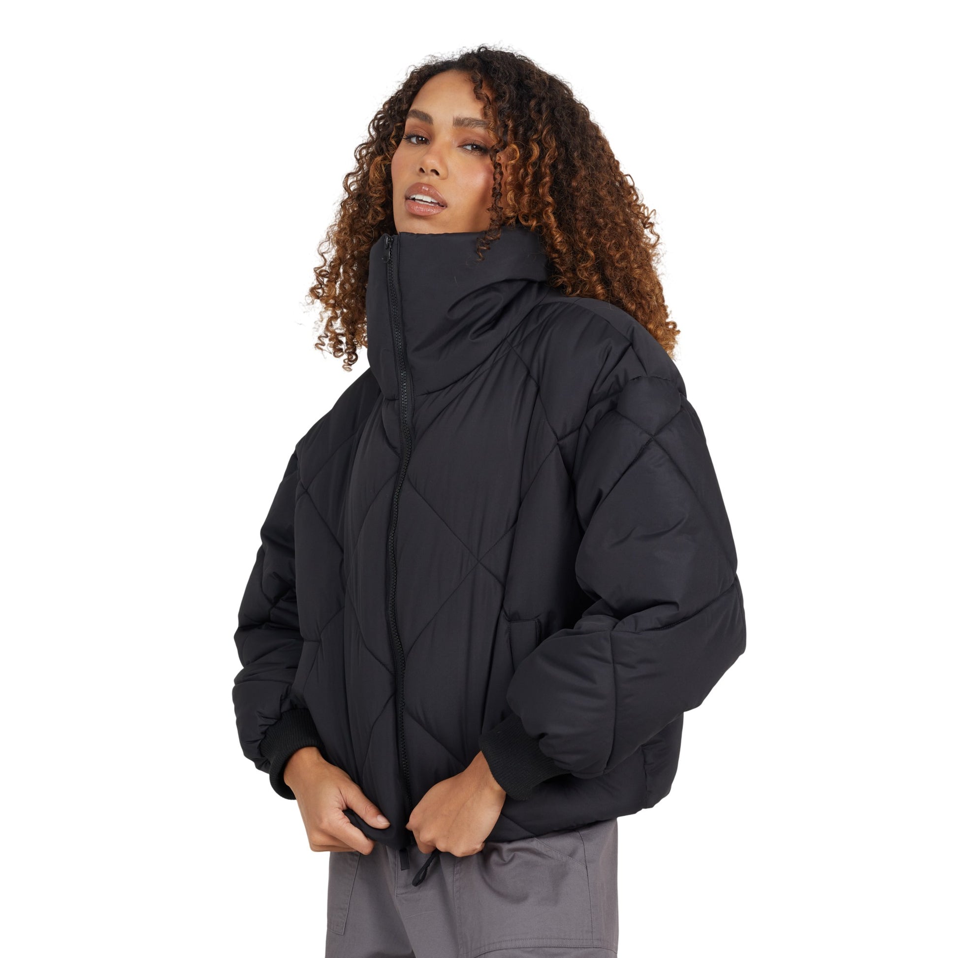 Black - Front - Brave Soul Womens-Ladies Eldan Diamond Quilted Padded Jacket