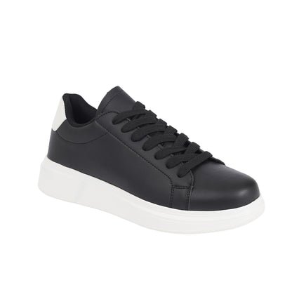 Black-White - Front - Brave Soul Mens PU Lace Up Trainers