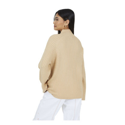 Biscuit - Back - Brave Soul Womens-Ladies Mossy Yarn Turtle Neck Jumper
