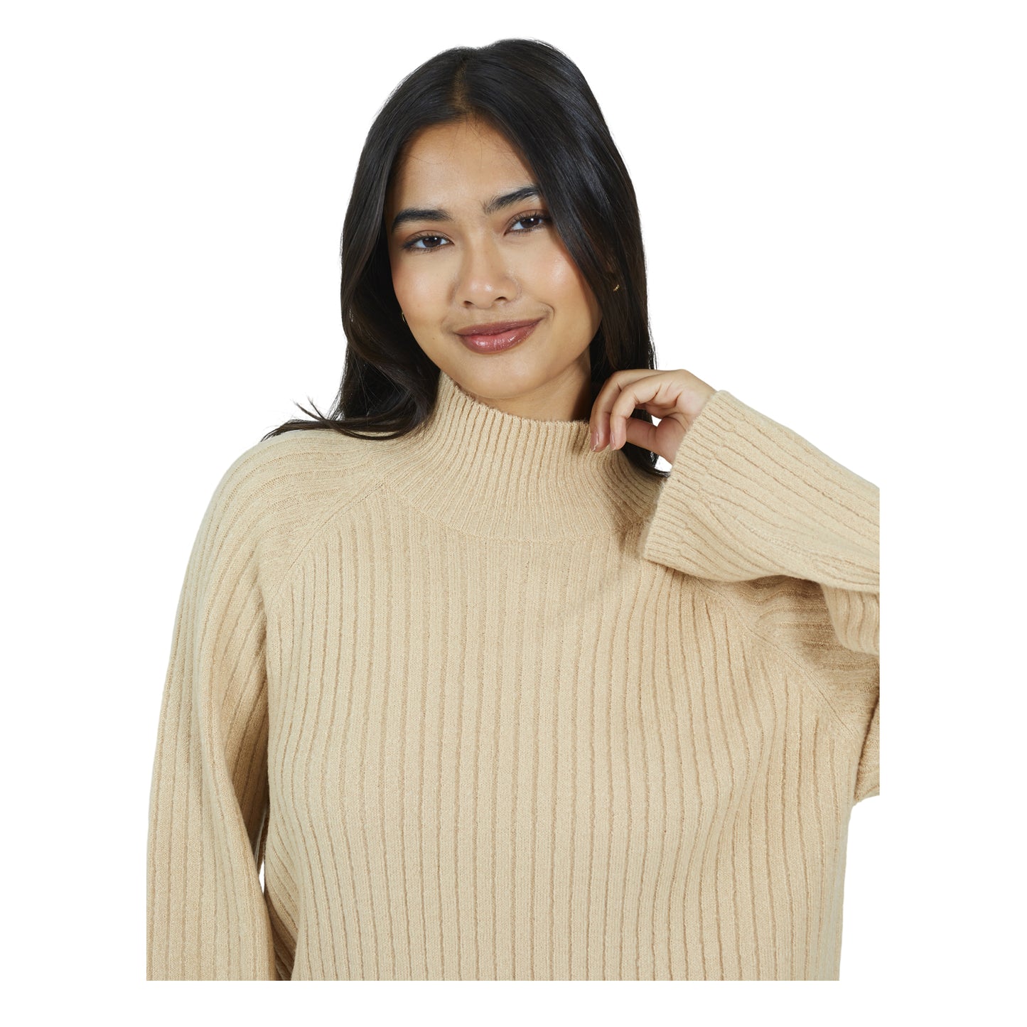 Biscuit - Side - Brave Soul Womens-Ladies Mossy Yarn Turtle Neck Jumper
