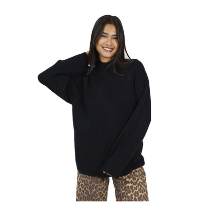 Black - Front - Brave Soul Womens-Ladies Mossy Yarn Turtle Neck Jumper