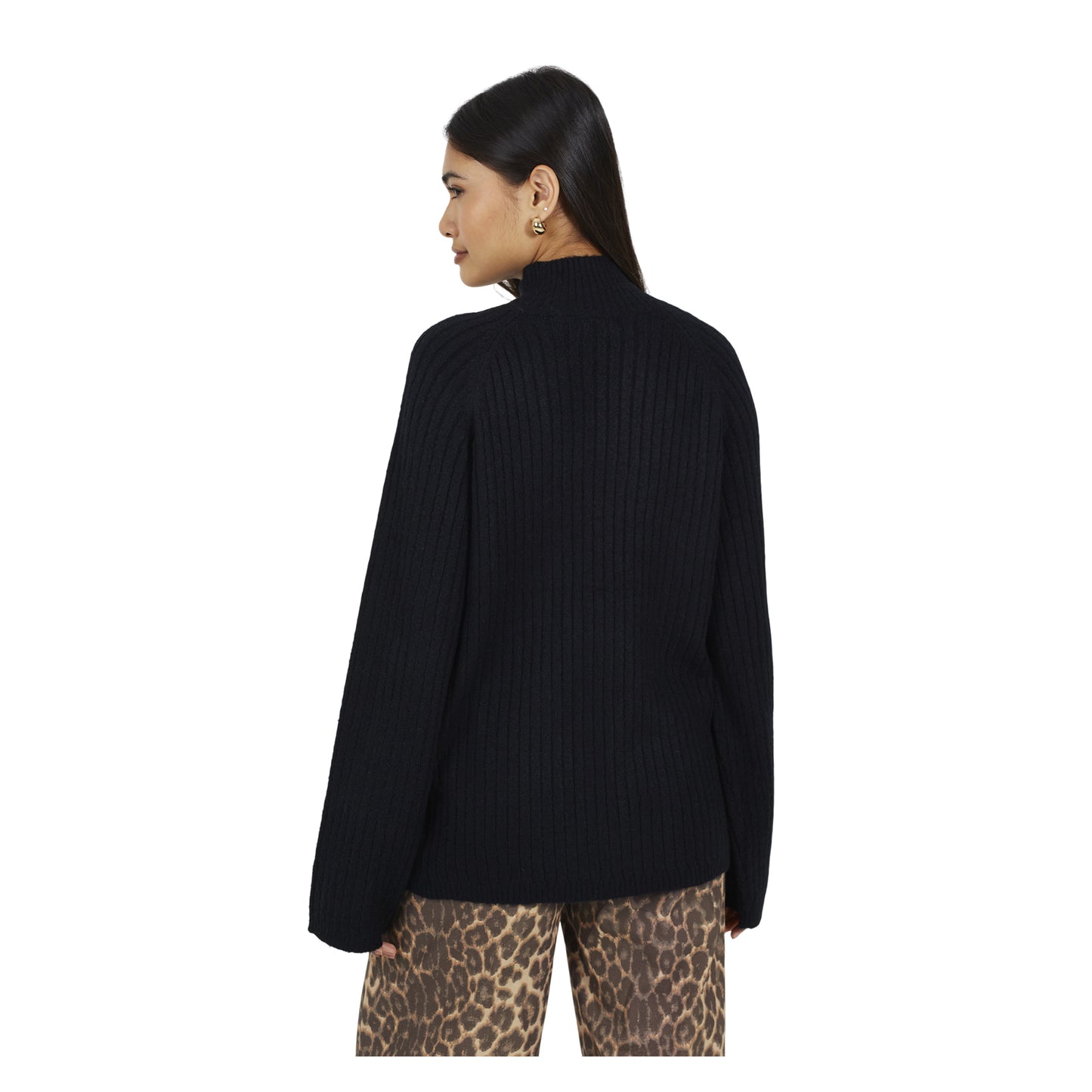 Black - Back - Brave Soul Womens-Ladies Mossy Yarn Turtle Neck Jumper