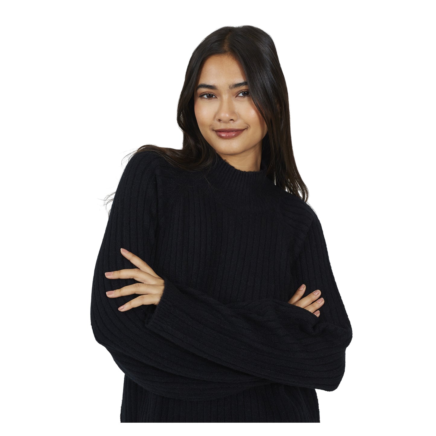 Black - Side - Brave Soul Womens-Ladies Mossy Yarn Turtle Neck Jumper