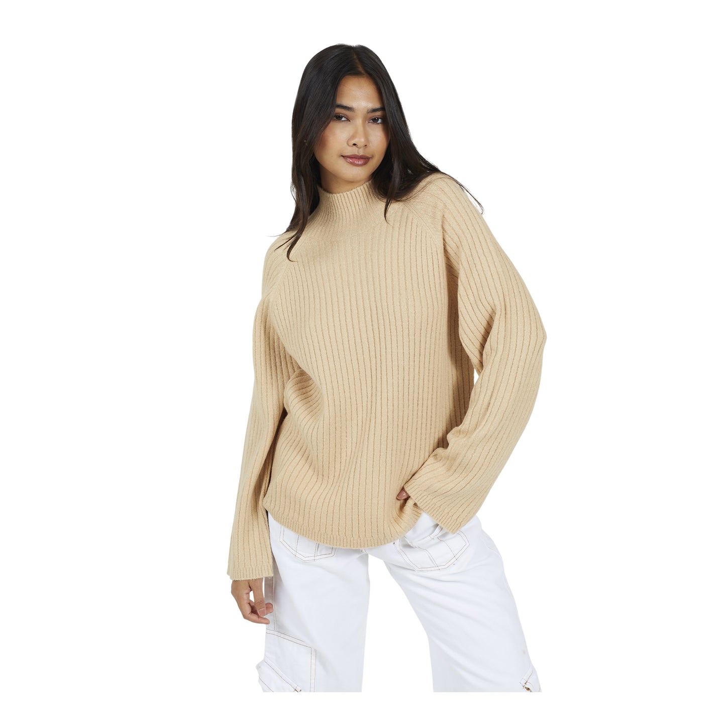 Biscuit - Front - Brave Soul Womens-Ladies Mossy Yarn Turtle Neck Jumper